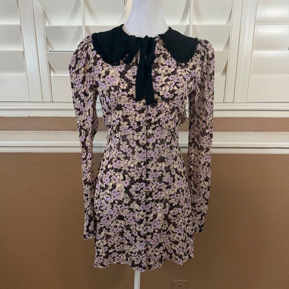Ted Baker Floral Mini Dress Peter Pan Collar Sz 2 Coquette Romantic Cottagecore